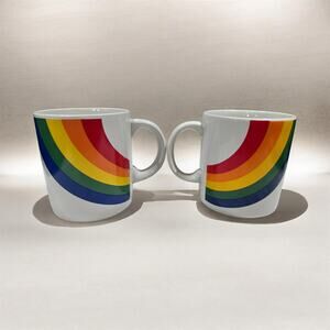 2 Vintage 80's FTDA Rainbow Coffee Mug Cup, Retro Teacup, Kitschy Made In Korea